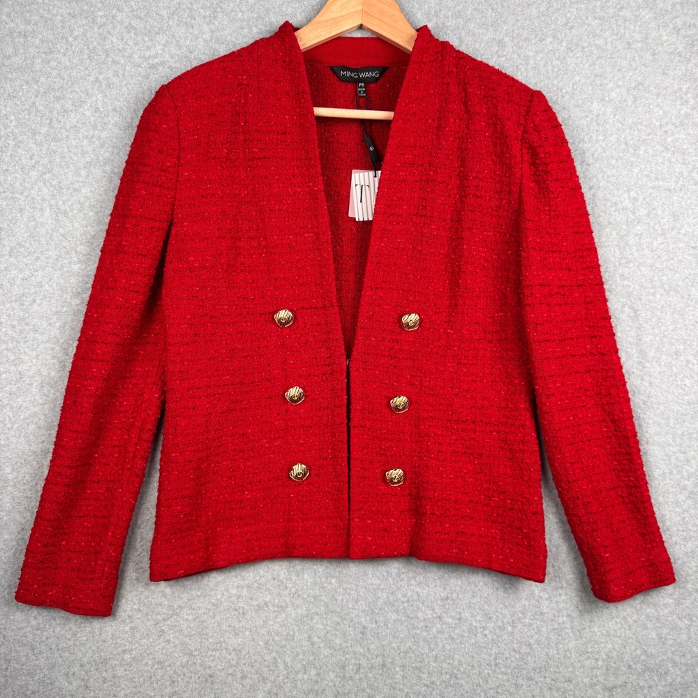 Tanya Foster x Ming Wang Jacket Womens PS Red Double Breasted Gold Button NEW